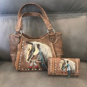Zelris Dakota Dales Pony Horse Conceal Carry Tote Purse with Matching Wallet